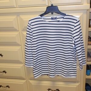 Saint James Galathee II Navy and White Cotton Top Size 12 (French 44)